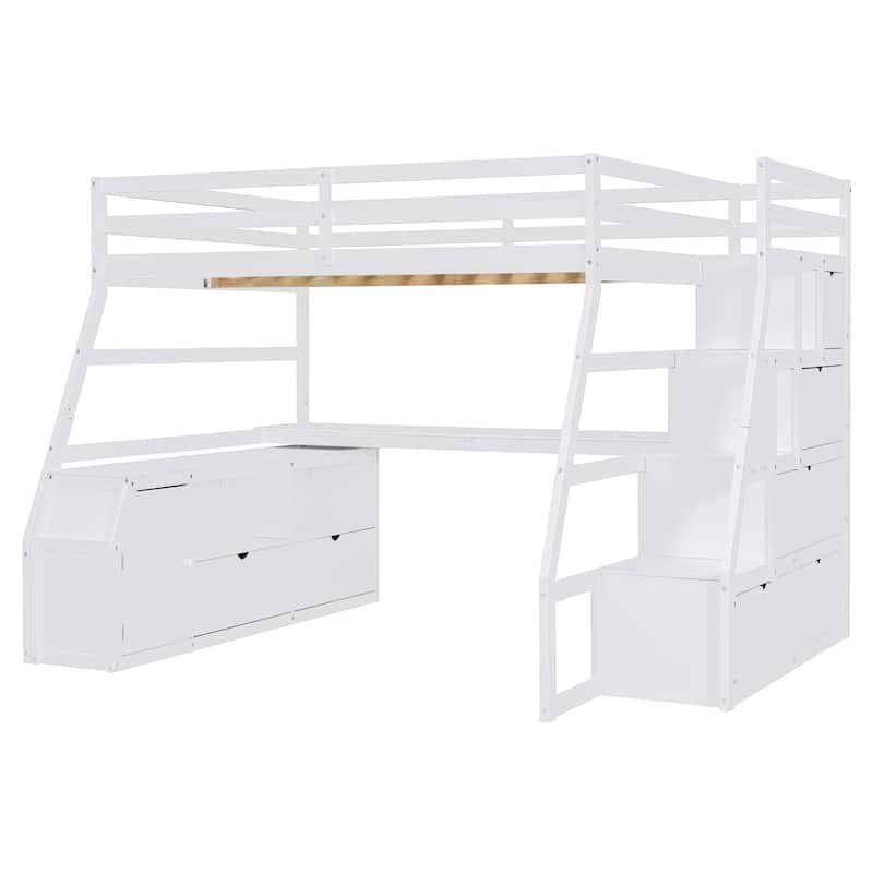 Full Pine Loft Bed with Desk and Storage