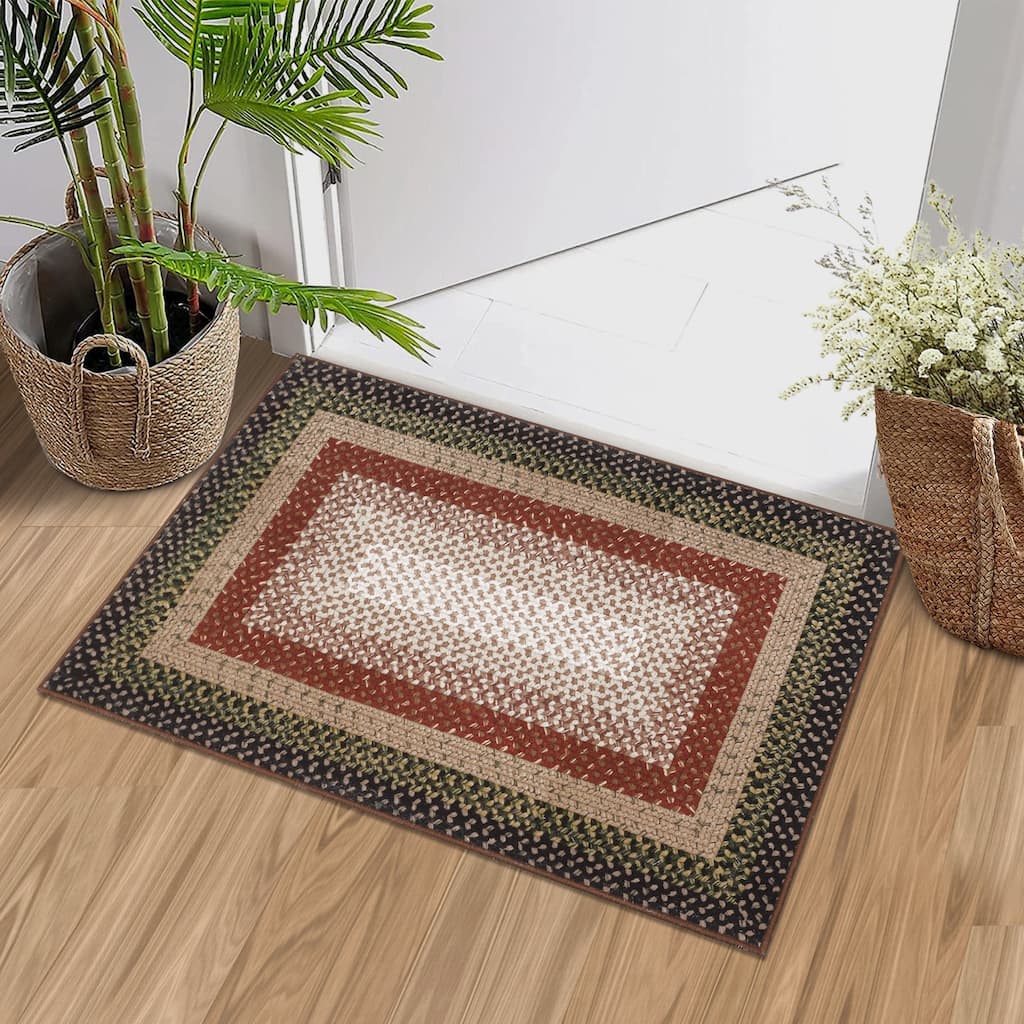 Garvee Farmhouse Braided Printed Washable Rug