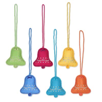 Novica Handmade Fascinating Bells Wool Felt Ornaments (Set Of 6)