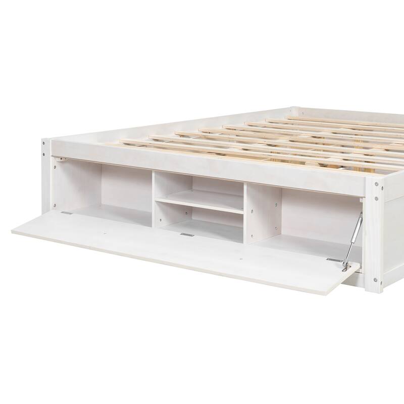 Queen Size Storage Platform Bed with 4 Drawers & Hydraulic Lift Footboard, Space-Saving Frame