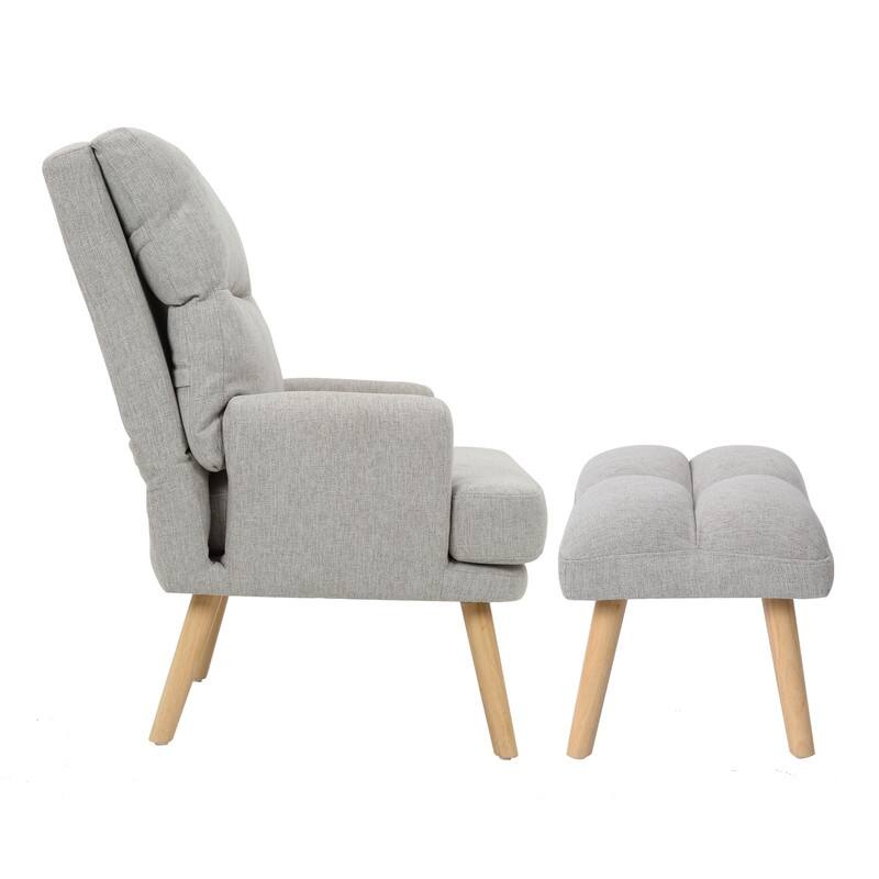 Mid Century Modern Accent Chair with Ottoman Set,Wood Legs and Adjustable Backrest