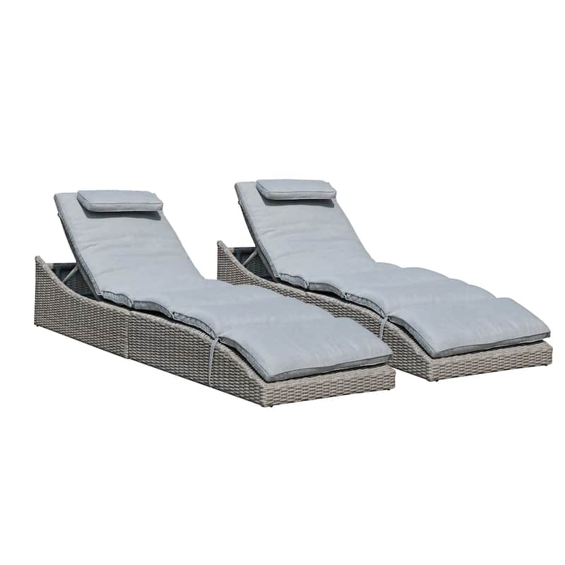 2 Pieces Wicker Cushioned Chaise Lounge Adjustable Recliner