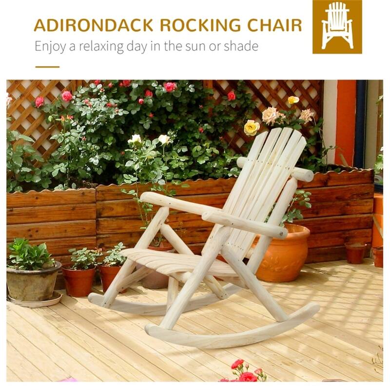 Natural Fir Wood Adirondack Rocking Chair with Wide Seat and Armrests - 26" D x 37.75" W x 38.5" H