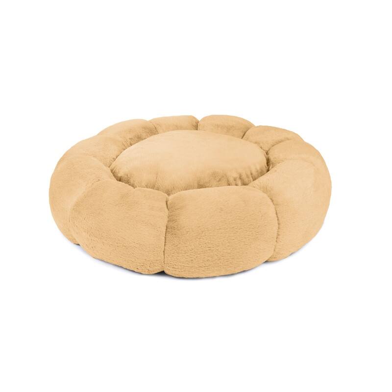 Sherry Kline Pets Daisy Round Donut Shape Calming Bed for Dogs and Cats - 27"x27" - Gold