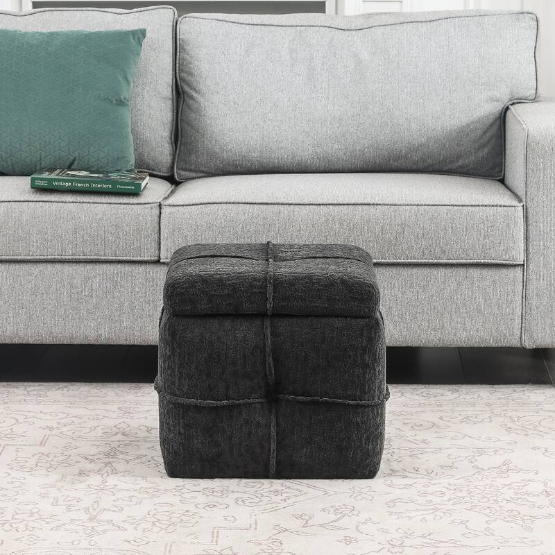 Adeco Boucle Storage Ottoman Footstool for Living Room