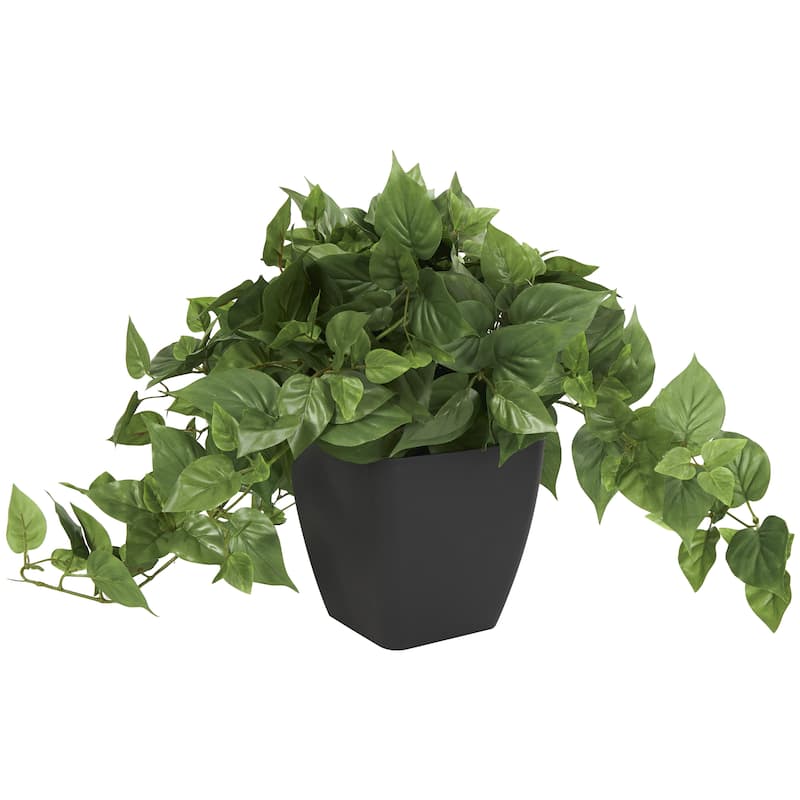 Faux Foliage Pothos Artificial Plant with Black Plastic Pot - Green - Roche River Decor - Green