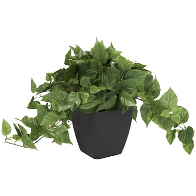 Faux Foliage Pothos Artificial Plant with Black Plastic Pot - Green - Roche River Decor