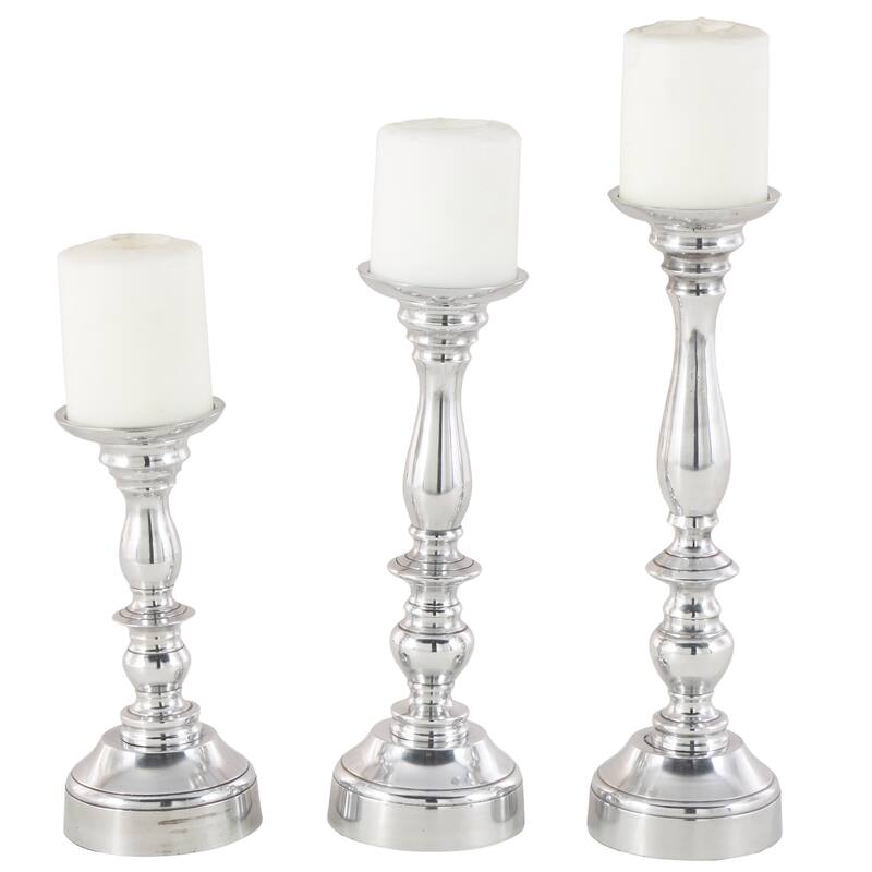 Aluminum Metal Candle Holder - Set of 3 Silver - Roche River Decor - 5"W x 5"L x 14"H