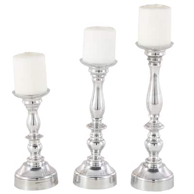 Aluminum Metal Candle Holder - Set of 3 Silver - Roche River Decor - 5"W x 5"L x 14"H