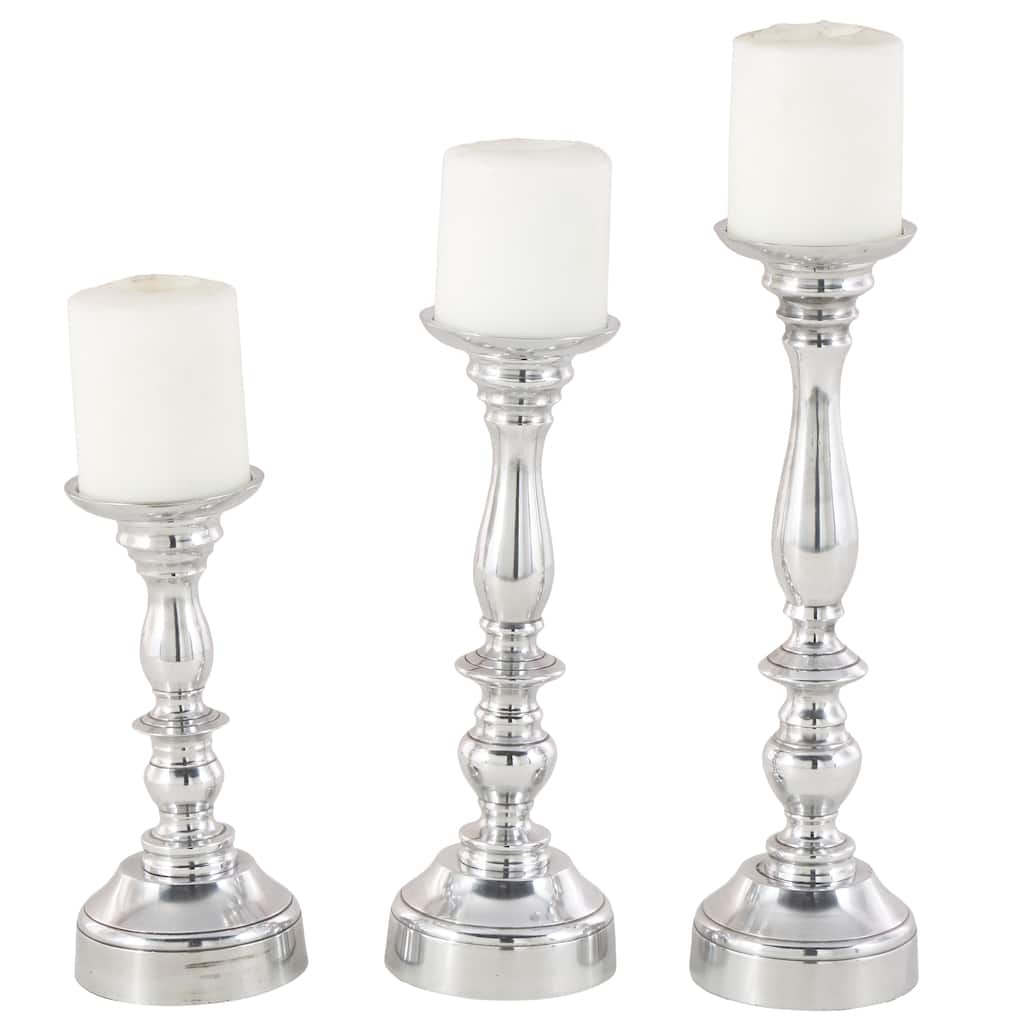 Aluminum Metal Candle Holder - Set of 3 Silver - Roche River Decor - 5"W x 5"L x 14"H