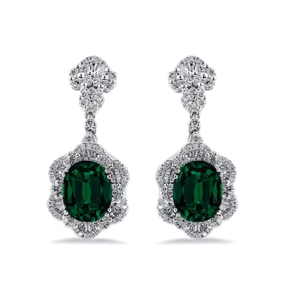Auriya 4 9/10ct Fancy Oval-cut Emerald Halo Diamond Drop Earrings 1 7/8ctw 18k Gold