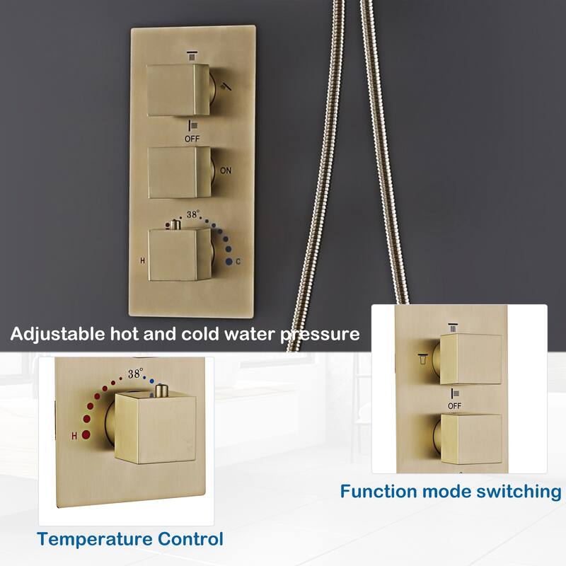 LED 4-Way Complete Rain and Waterfall Shower System with 3 body Jets & High-pressure Handheld, Ceiling Mounted