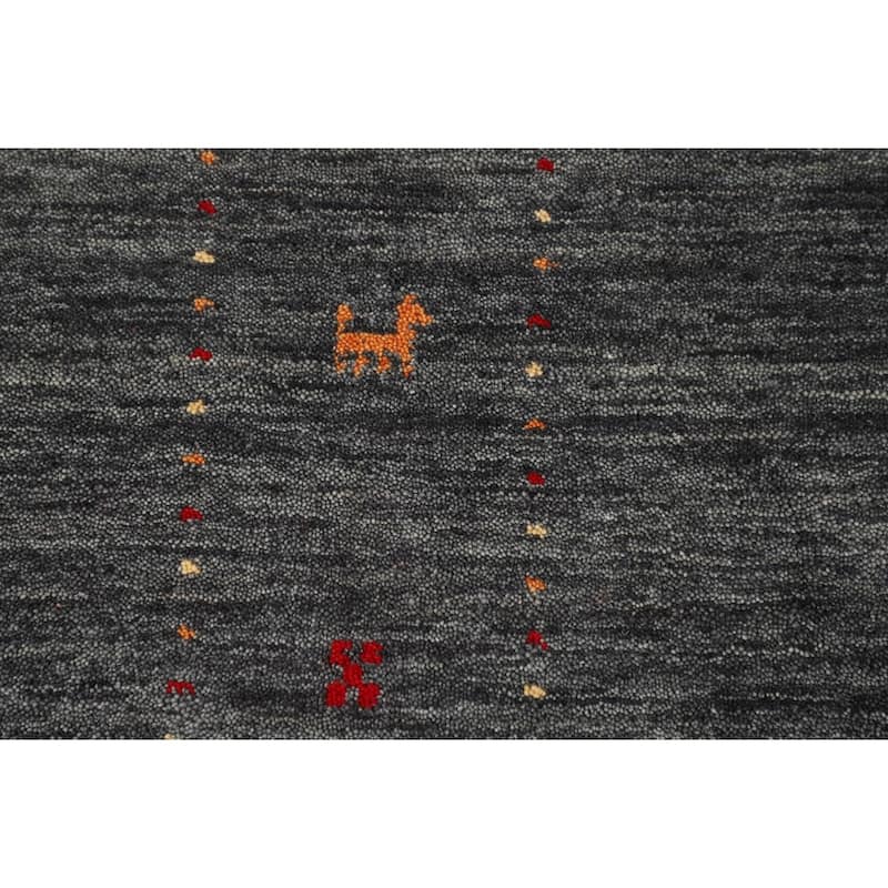 Tribal Green Gabbeh Indian Area Rug Handmade Wool Carpet - 6'8"x 9'9"