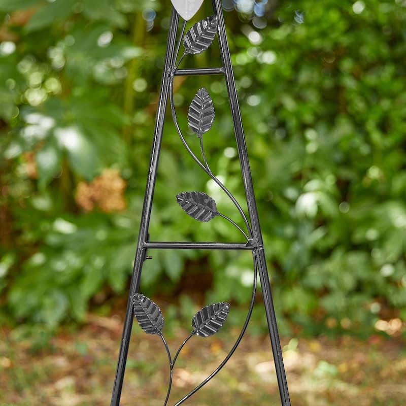 Glitzhome 44"H Glossy Painted Metal Yellow//Blue/Orange/Red Flower Wind Spinner Yard Stake