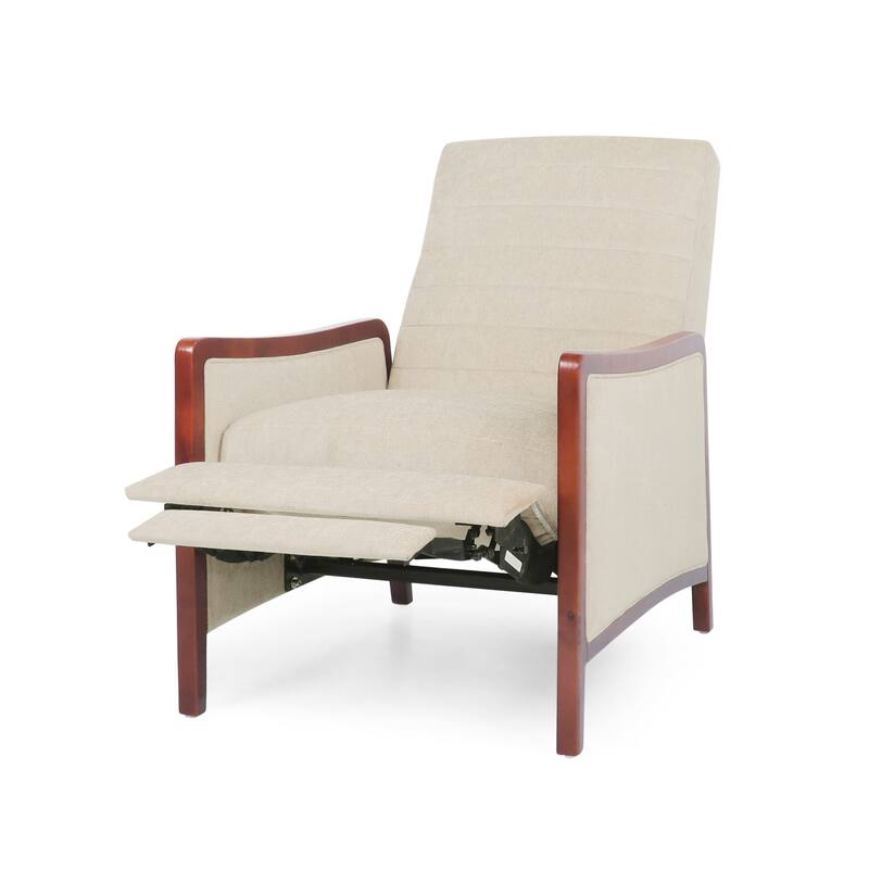Mid-Century Fabric Push-Back Recliner with Wood Frame, Upholstered Lounge Chair for Home Theater, Single Reading Sofa Chair
