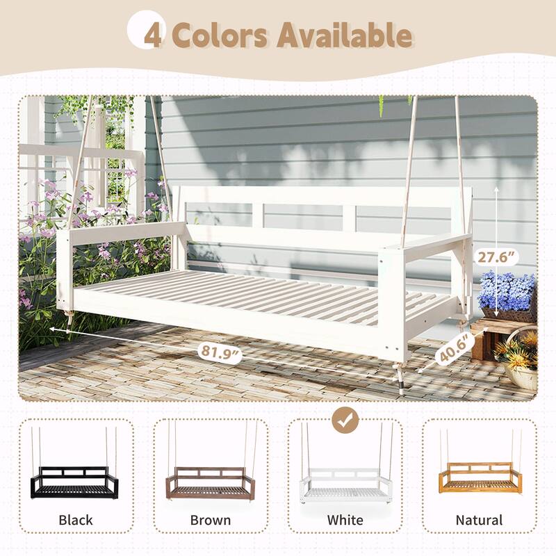 Patio Wooden Twin Size Porch Swing Daybed Frame, Garden Swing Bench Chair with 4 Hanging Ropes