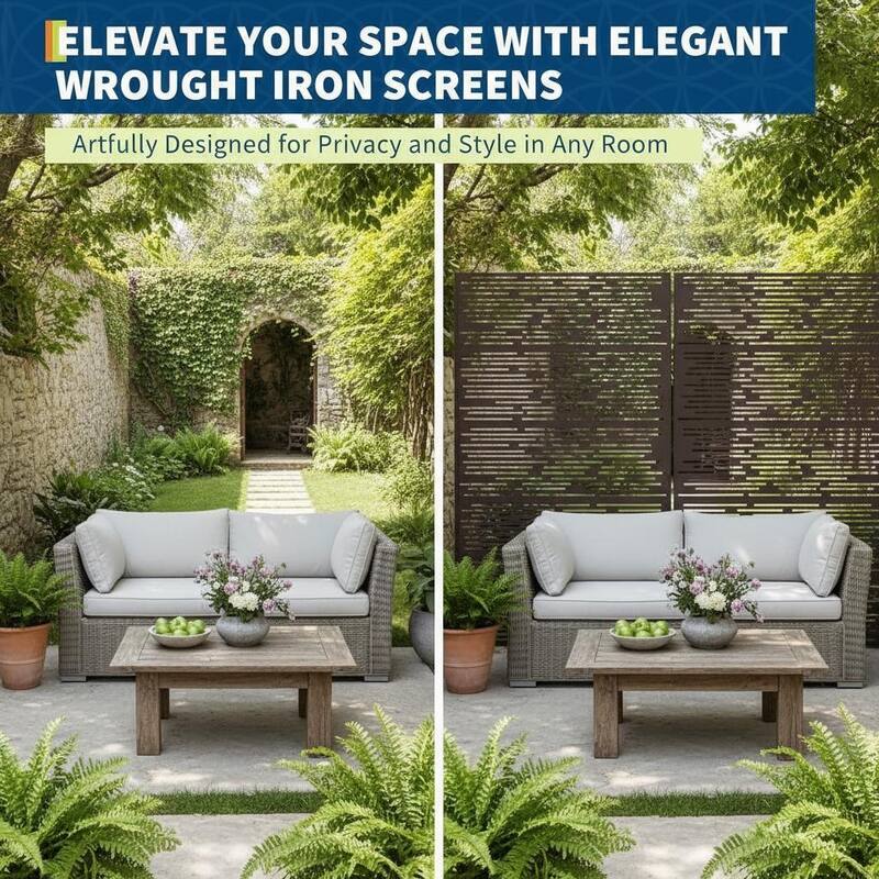 70" H Decorative Metal Garden Fences, Rust-Proof Scroll Design