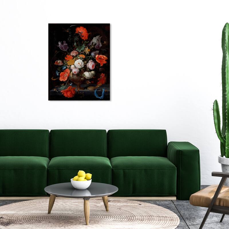 Wynwood Studio Canvas Floral and Botanical Abraham Mignon - Flowers and a Watch Black and Traditional Wall Art Canvas Print - 36 x 30
