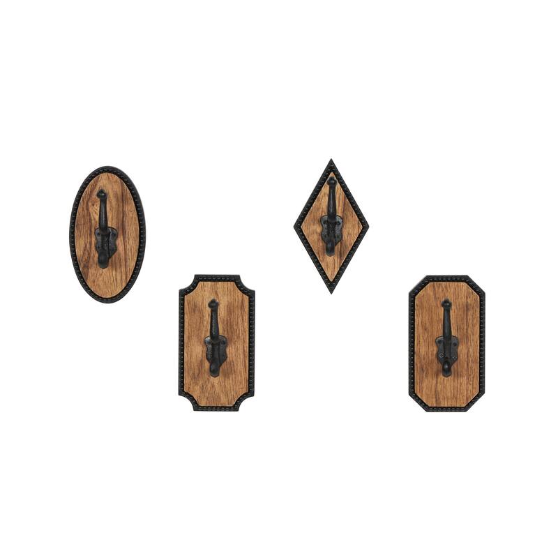 Brown Wooden Vintage Inspired Wall Hook with Black Beaded Frames and Varying Geometric Shapes (Set of 3 or 4)