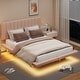 preview thumbnail 3 of 14, Pink Queen Velvet Upholstered Platform Bed w/ Hydrualic Storage, Floating Wood Bed Frame w/ LED Light & USB Port for Kids Adults