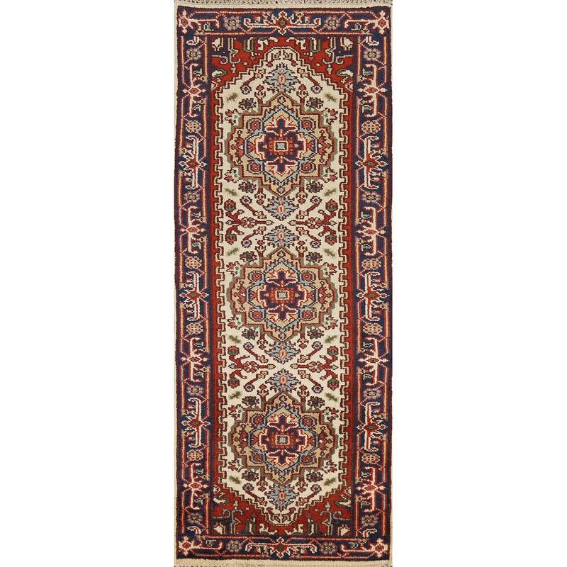 Heriz Serapi Oriental Runner Rug Hand-Knotted Wool Carpet - 2'7"x 7'10"