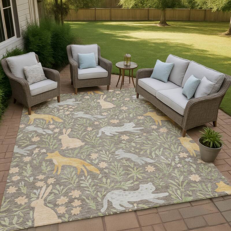 Machine Washable Indoor/ Outdoor Whimsy Foxy Chantille Rug - Taupe - 10' x 14'