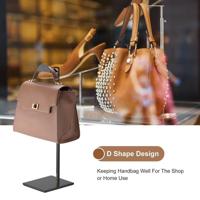 Purse Display Stand Set 2 Pack Metal Adjustable Height Handbag Rack - Black