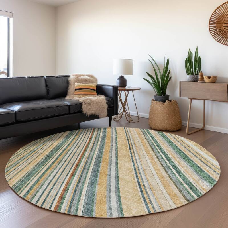 Machine Washable Indoor/ Outdoor Stripe Wave Chantille Rug