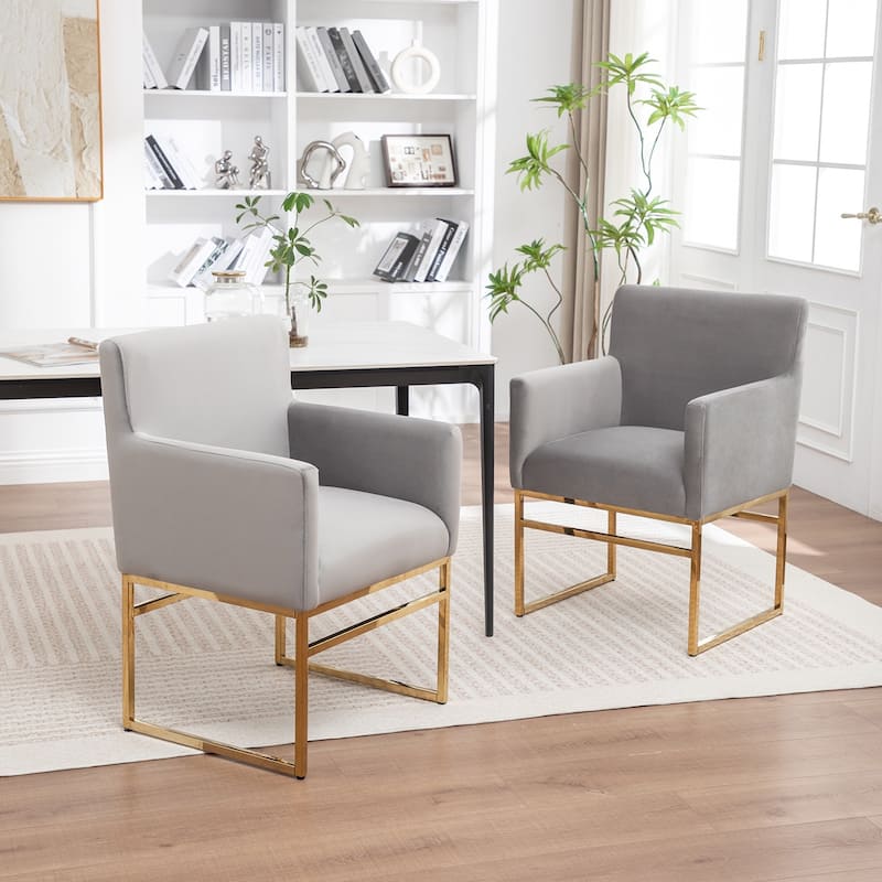 SEYNAR Modern Velvet Accent Arm Dining Chair Set of 2 with Metal Legs