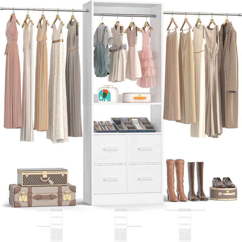 Rackcog 103'' Closet Organizer with 4 Cubes, Closet System with Fabric Drawers and 3 Hanging Rods
