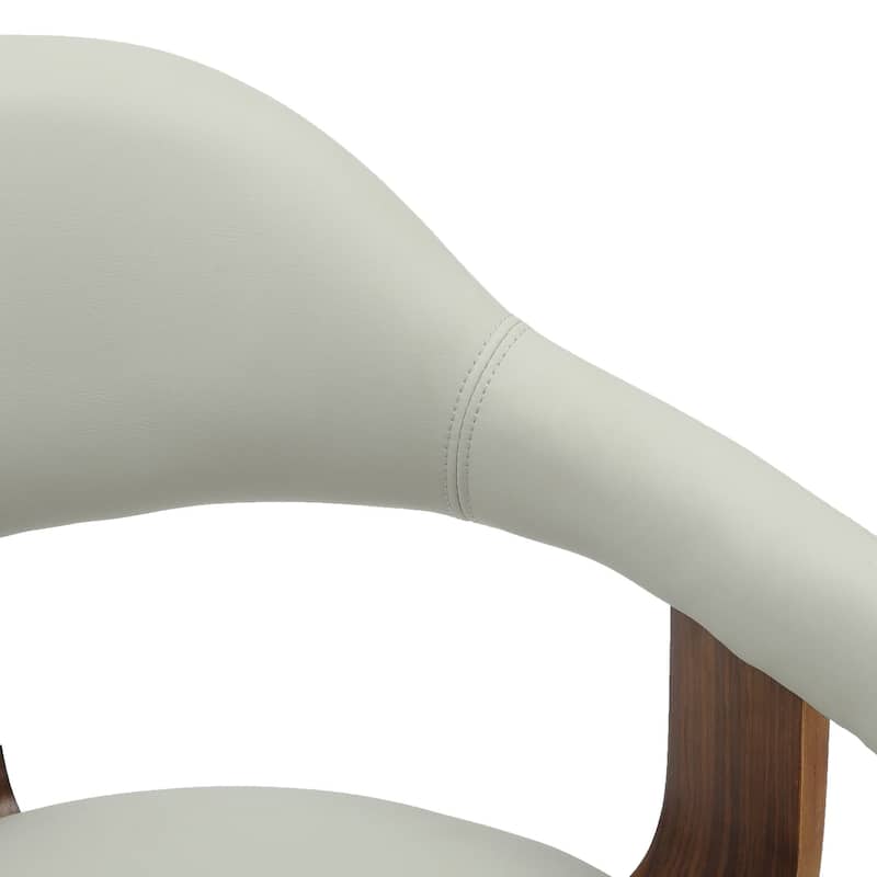 Leather Dining Chair in Solid Wood Accent Arm Chair Open Curved Back Design