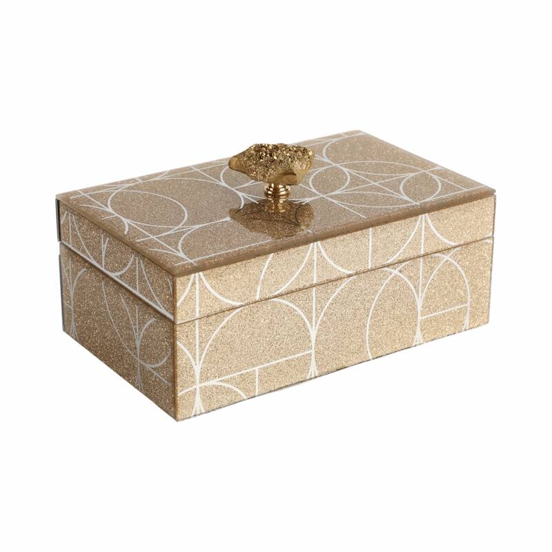 Glass and Wood Glam Decorative Contemporary Box with Stone Accent