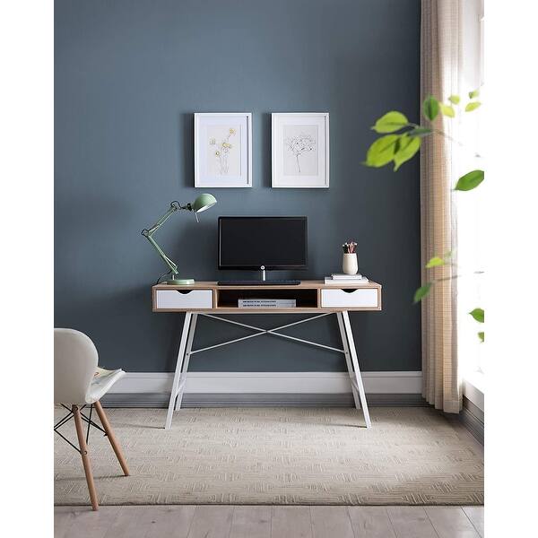 Jjs Mid Century Modern Home Office Writing Desk With Drawers Overstock 32694697