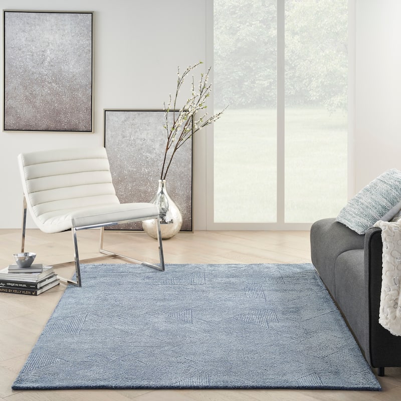 Michael Amini Abstract Linear Shimmer Area Rug - 5'3" x 7'3" - Blue