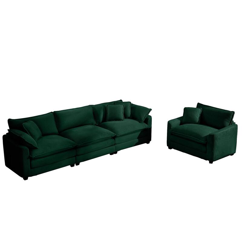 2-Piece Flexible Combinations Sofa Set with 3-Seater Corduroy Fabric Sofa and Single Accent Sofa Chair for Livingroom