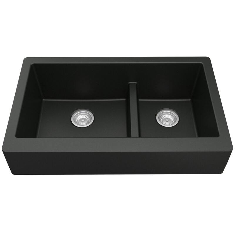 Karran USA QAR-760 Quartz QAR 34" Farmhouse Double Basin Quartz - Black