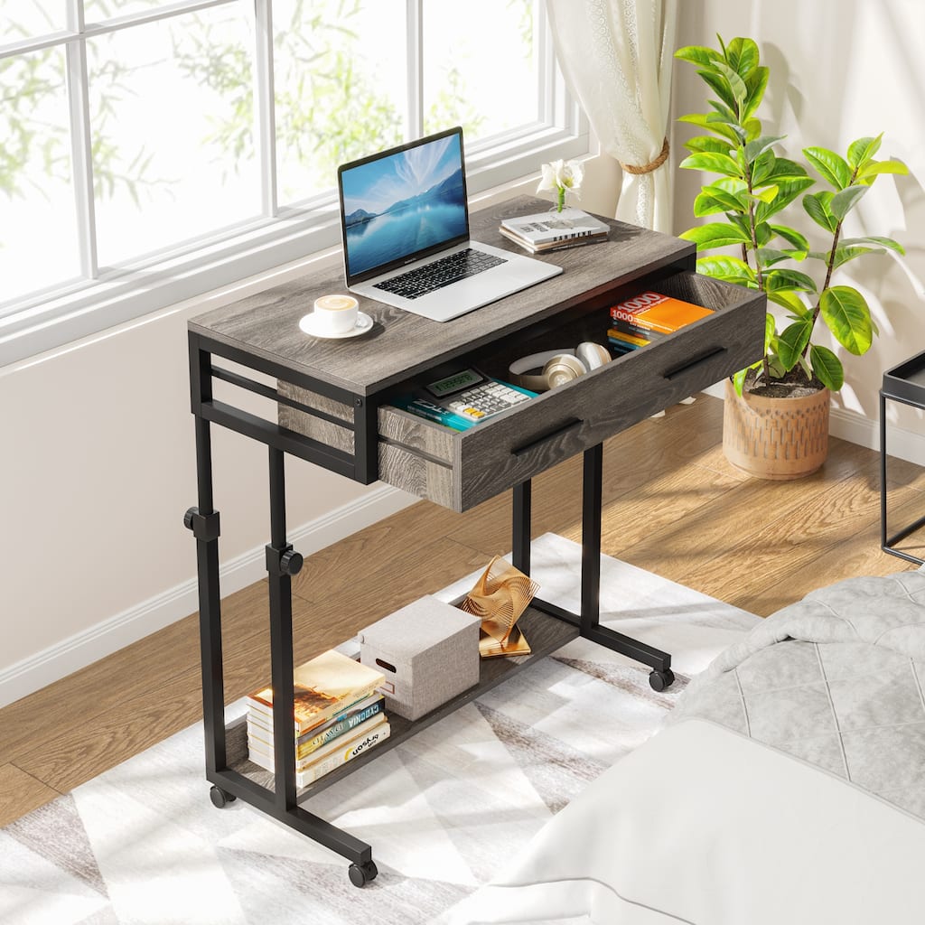 Portable Desk with Drawers, Mobile Laptop Desk with Wheels
