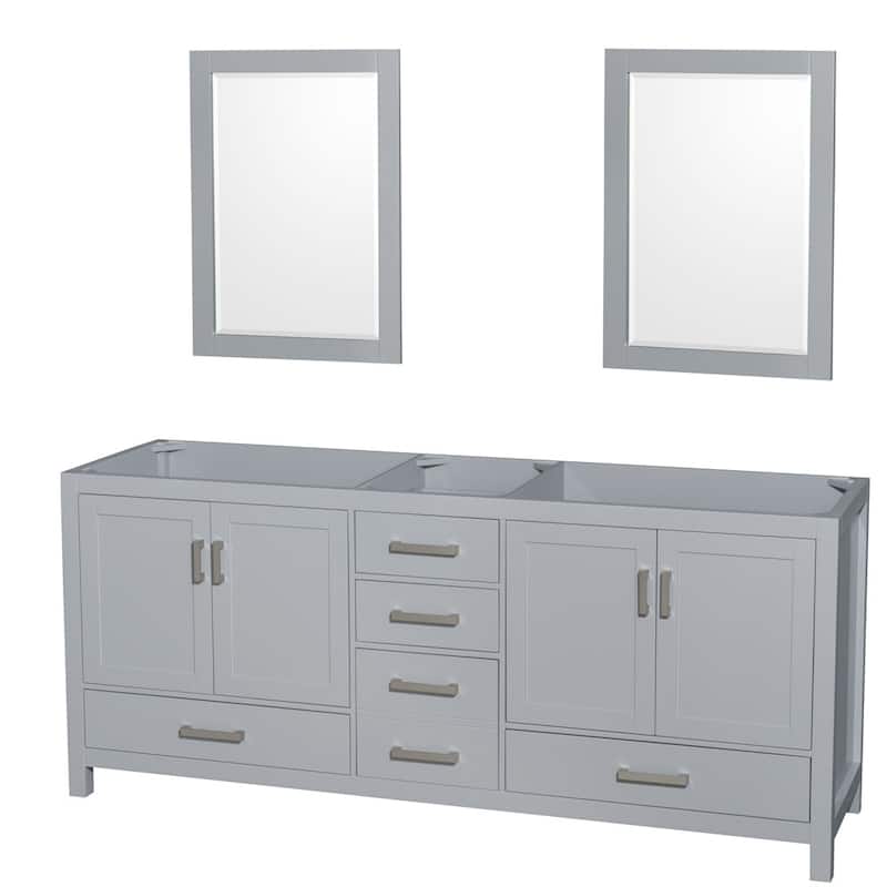 Wyndham Collection Sheffield 80" Hardwood Vanity Cabinet and Two 24" - Gray - Painted