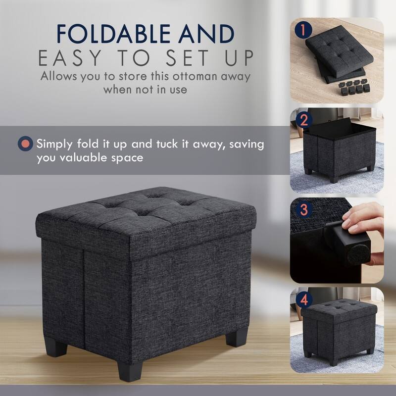 Ornavo Home Collapsible Rectangle Small Storage Ottoman with Legs - 12" x 16" x 12"