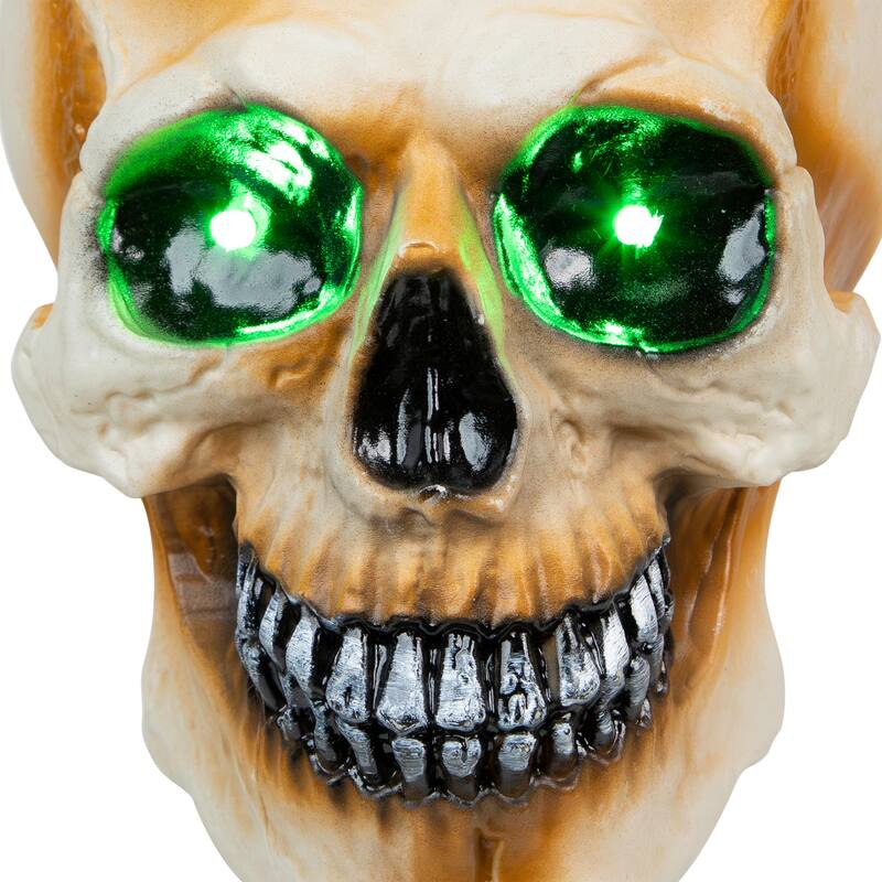 3 Lighted Skeleton Head Halloween Pathway Markers Sound B/O