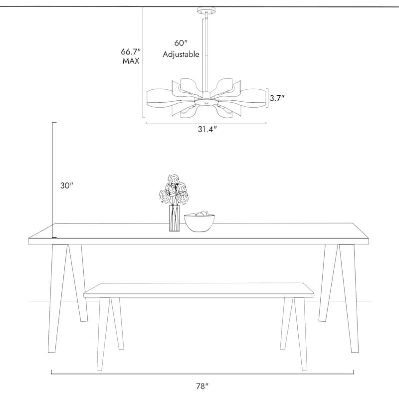Modern White Gold 6-Light Chandelier with Flower-Design Shade for Kitchen Dining Room - 31.4 " × 3.7 "