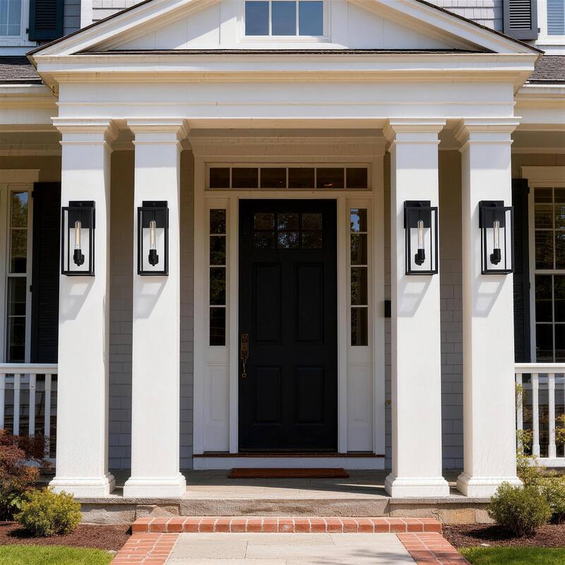 4 Pack Black Outdoor Lighting Wall Sconce with Clear Glass - Medium: 15.9" H x 6.4" W x 7.8" D - Black