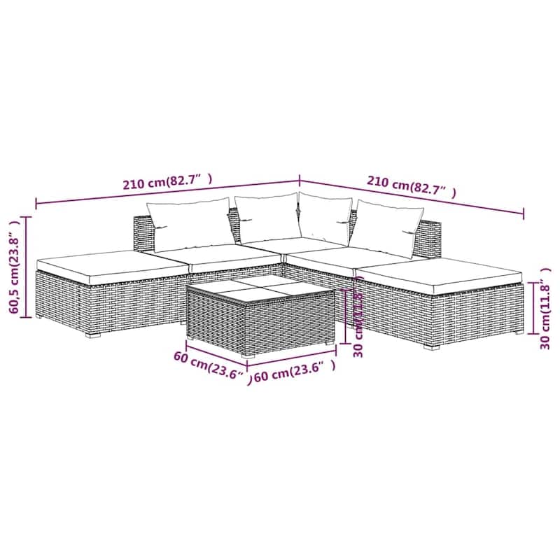 vidaXL Patio Lounge Set Outdoor Sectional Sofa Set Table Garden Poly Rattan
