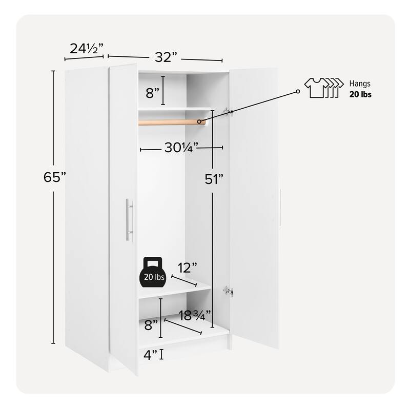 Prepac Elite Armoire Wardrobe Closet Cabinet with Hanging Rail