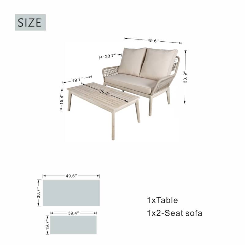 2-Piece Outdoor Acacia Wood Sofa Set with Coffee Table