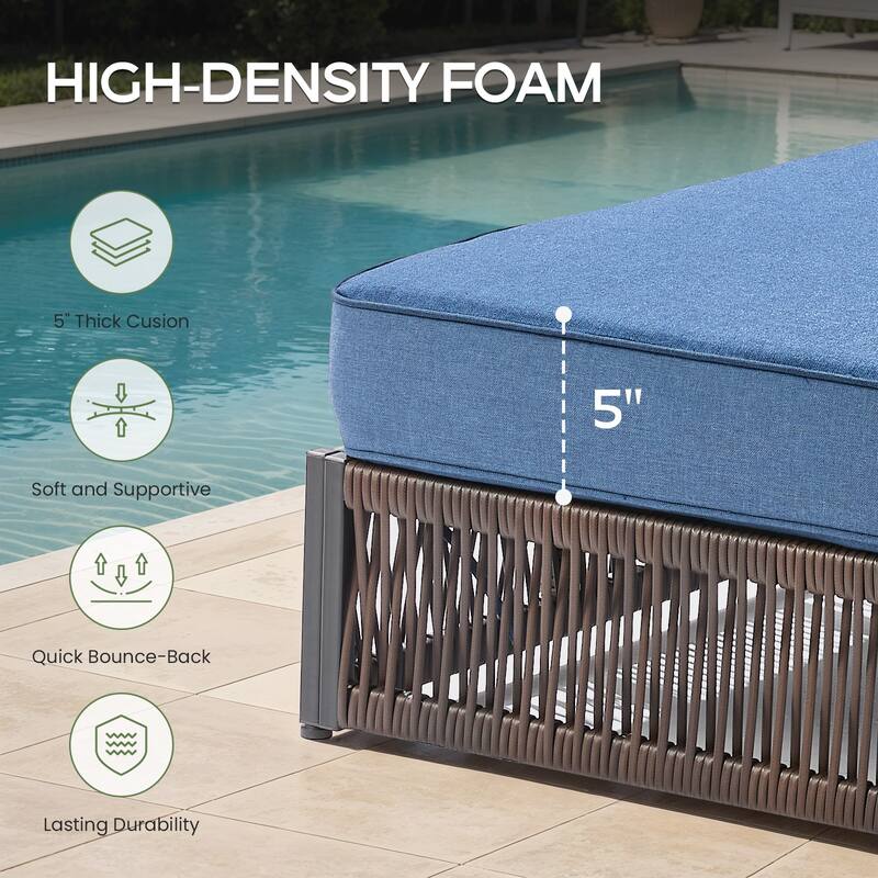 ArcoBay 6-Piece Brown Wicker Outdoor Patio Chaise Lounge with 5-Inch Thick Cushions and Side Table