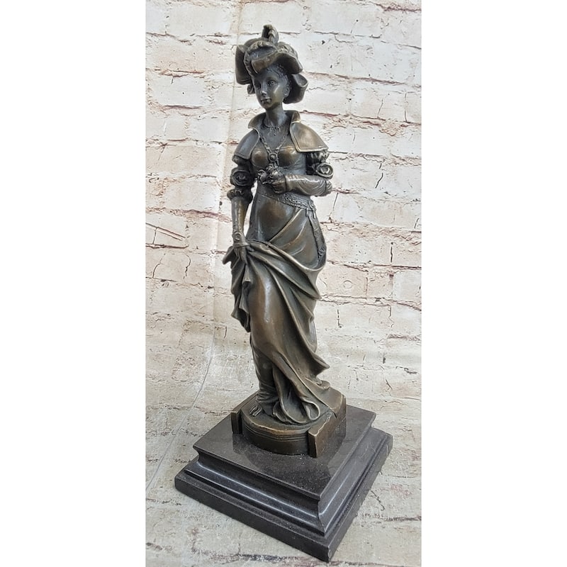 Signed Cesar Ceribelli Les Roses Cly Society Lady W/ Rose Bronze Sculpture