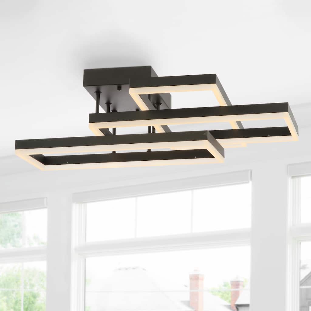 Loop 28" Geometric Integrated LED Metal Flush Mount, Black by JONATHAN Y