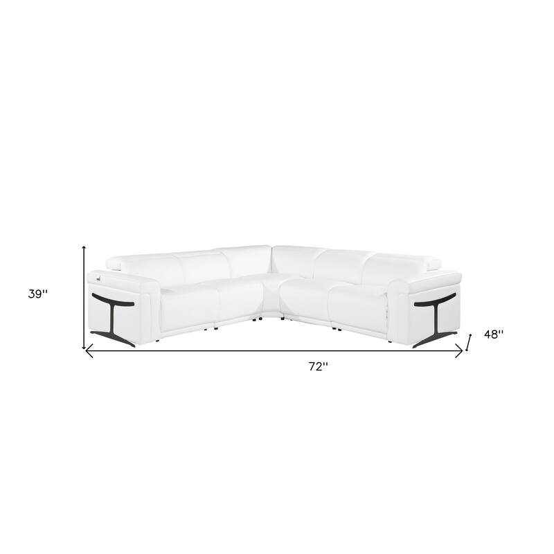 HomeRoots White Italian Leather Modular L Shaped Five Piece Corner Sectional