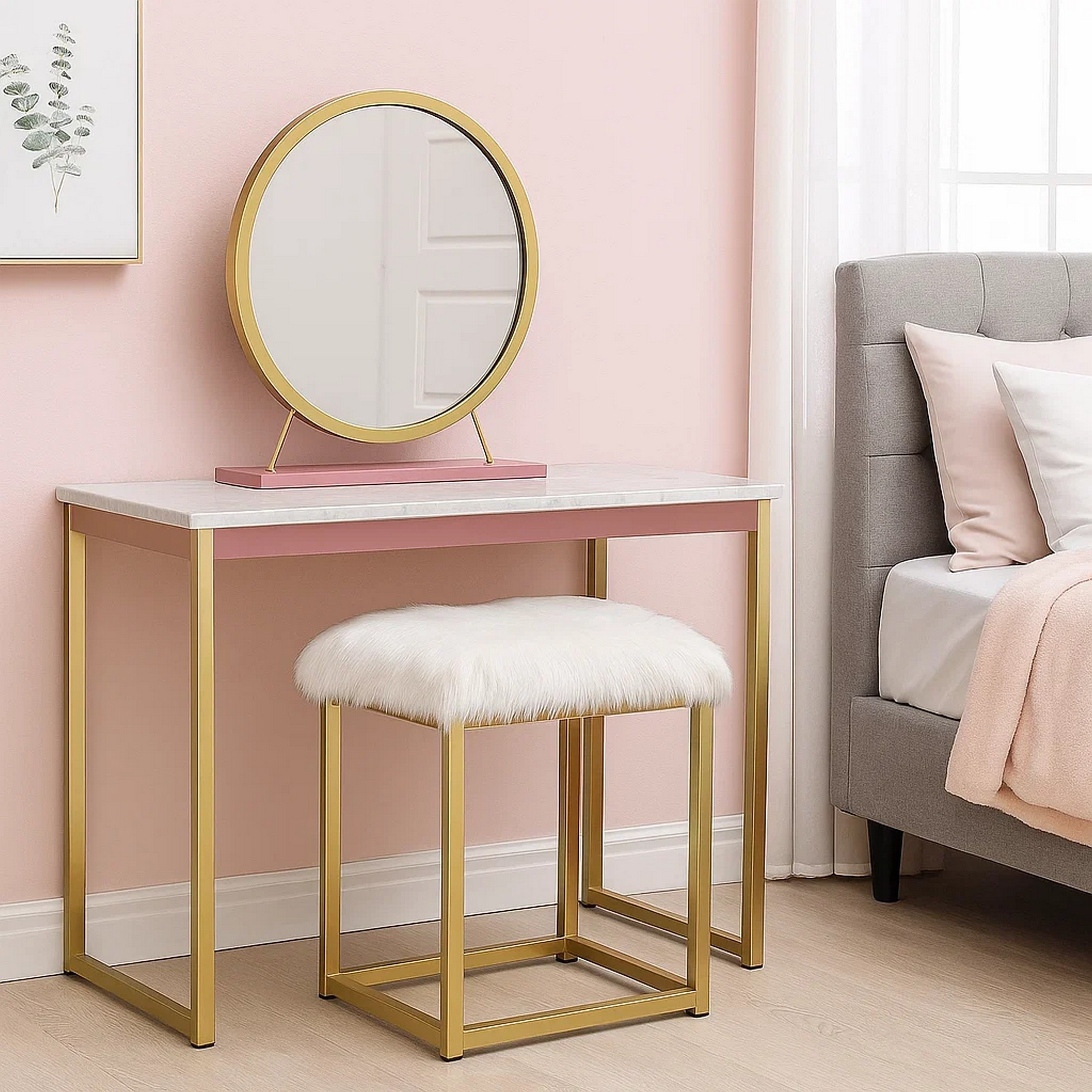 rose gold dressing table mirror Tracy Vanity With Stool (Rose Gold) main image 0